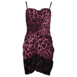 Dolce & Gabbana Mini Robe Drapée Léopard Sur Le Devant En Soie De Coton Imprimée Rose