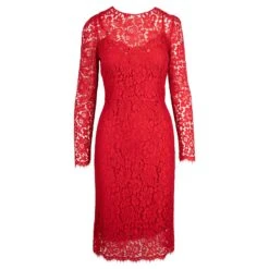 Dolce & Gabbana Robe En Dentelle Brodée Rouge