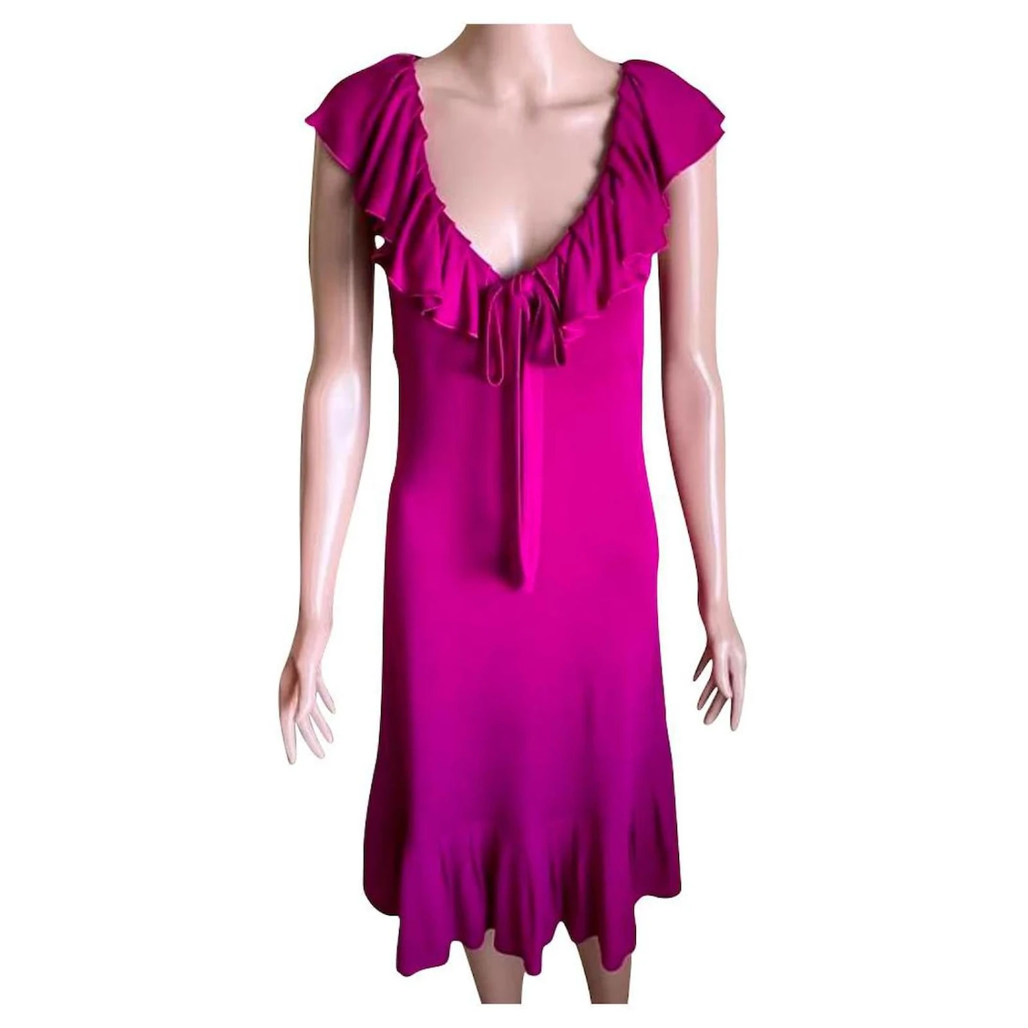 Diane Von Furstenberg DvF Vintage Baila Robe à Volants Rose Fuschia 1 Diane Von Furstenberg DvF Vintage Baila Robe à Volants Rose Fuschia