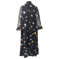 Ganni Robe Mi-longue à Volants The Kate En Viscose Imprimée Noire