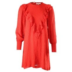 Ganni Robe Volantée à Pois En Viscose Rouge