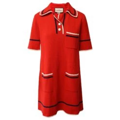 Gucci Robe Polo En Maille Fine Bordée De Coton Rouge