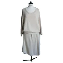 Hermès HERMES Robe Longue Cachemire écru TBE T40 Beige