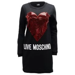 Love Moschino - Robe Pull à Imprimé Cœurs En Coton Noir