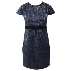 Maje Mini Robe Glitter En Paillettes Bleu Marine