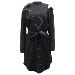 Maje Razak Robe Déstructurée à Carreaux à Epaule Dénudée En Polyester Noir