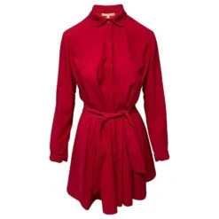Maje Robe Courte Manches Longues Ceinturée En Polyester Rouge