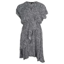 Maje ROBE COURTE SURPLIQUE A VOLANTS En Cupro Noir Et Blanc