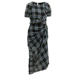 Maje - Robe Longue à Carreaux Froncée Sur Le CÎté En Bleu/Soie Noire
