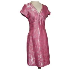 MARC JACOBS ROBE SOIE BROCHEE 23 PERLES BRANDEBOURGS T38/40 Rose