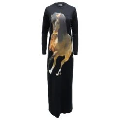Marques Almeida Robe Longue Imprimé Cheval En Coton Noir