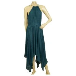 Michael Kors Cyan Blue Plissé Sans Manches Licou Longueur Asymétrique Robe Taille XS Bleu