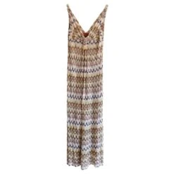 Missoni - Robe Longue En Maille Zigzag à Chevrons Marron