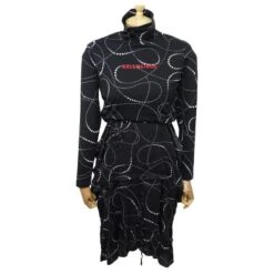 NEUF ROBE BALENCIAGA MI LONGUE ASSYMETRIQUE COL ROULE 528603 S 36 DRESS Noir