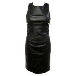 NEUF ROBE CHANEL SANS MANCHE P73727 34 36 S GRIPOIX EN CUIR LEATHER DRESS Noir