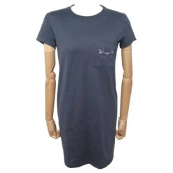 Hermès NEUF ROBE TSHIRT HERMES POCHE BRODEE MOTIF MORS BLEU MARINE EN COTON DRESS