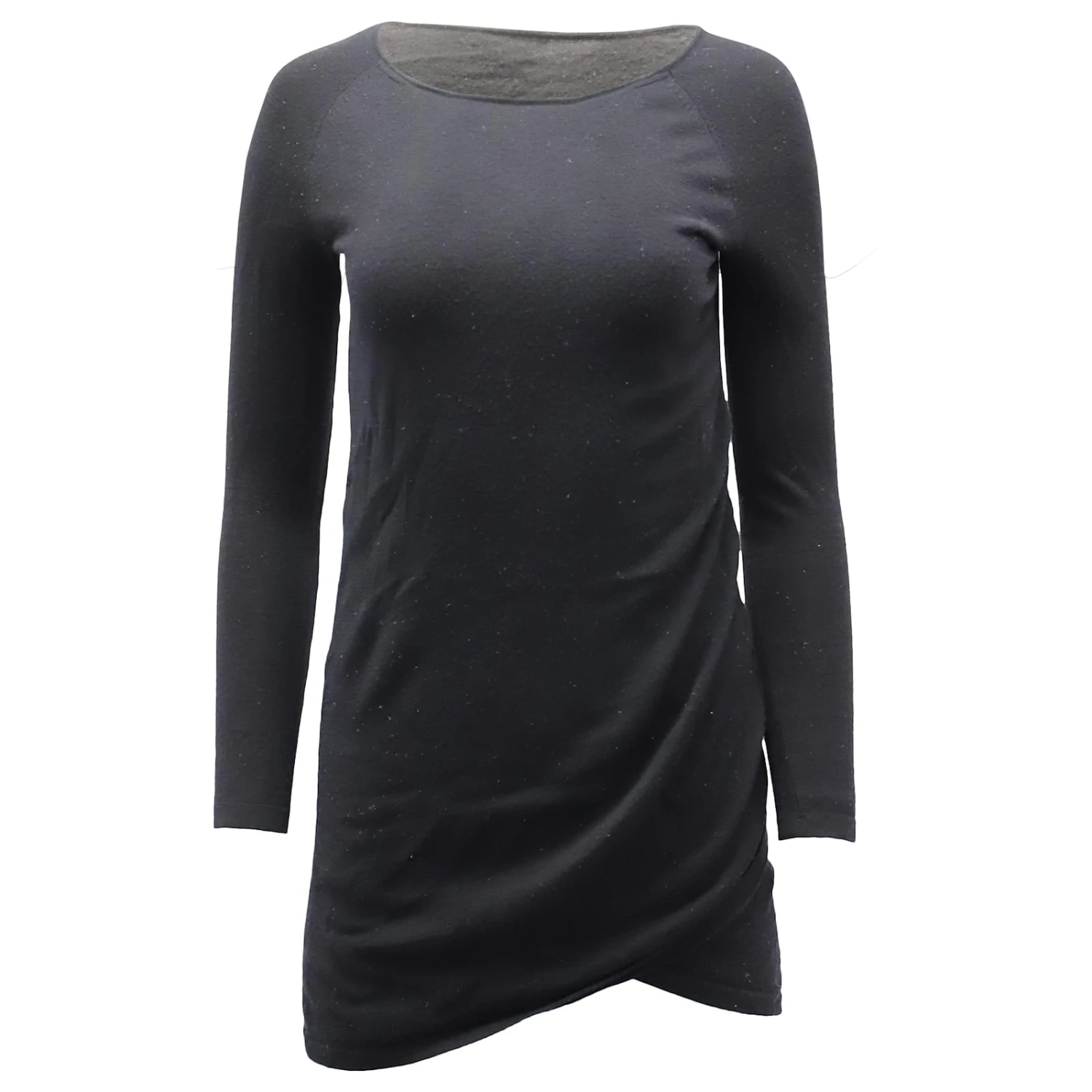 Theory Robe Drapée En Jersey à Manches Longues En Laine Noire 1 Theory Robe Drapée En Jersey à Manches Longues En Laine Noire