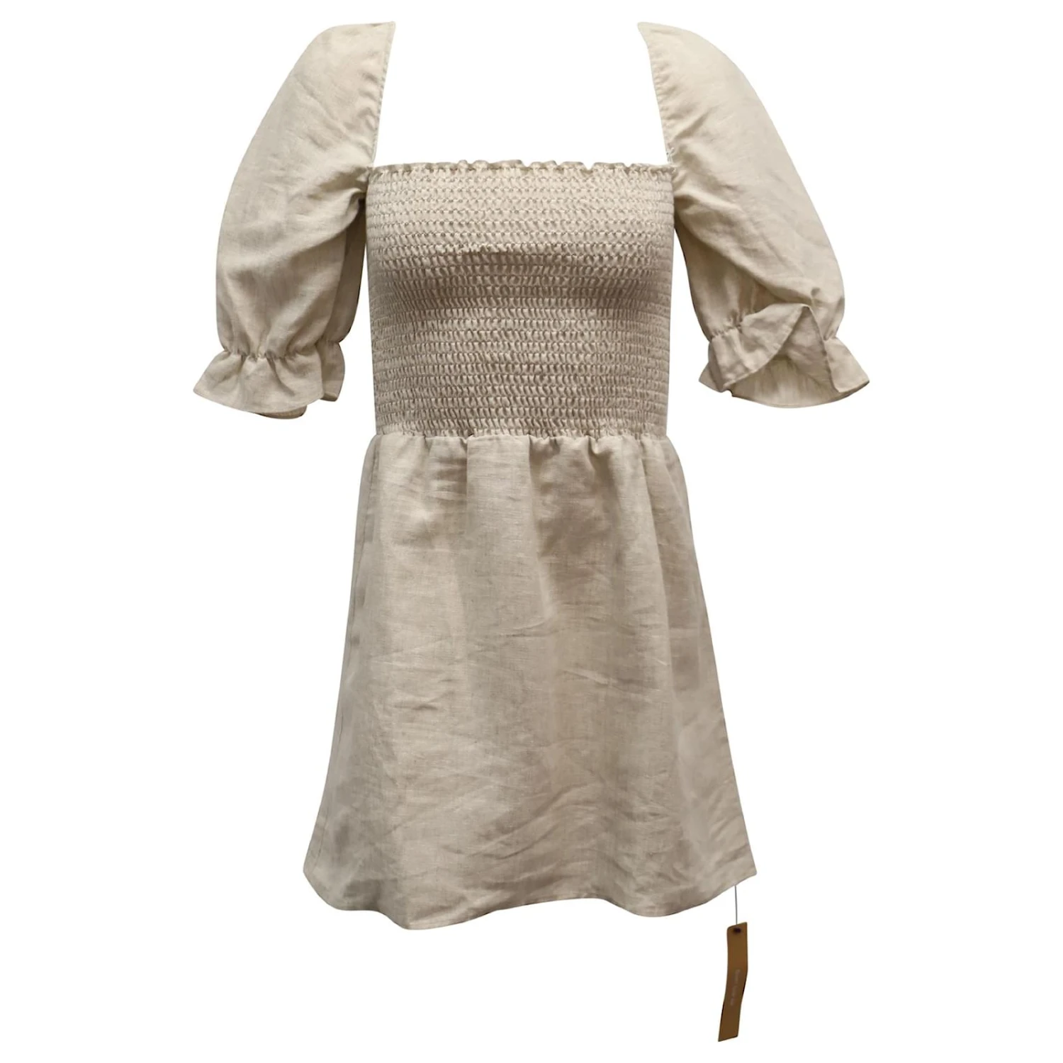 Reformation Cerise Puff Sleeve Mini Robe En Lin Beige 1 Reformation Cerise Puff Sleeve Mini Robe En Lin Beige