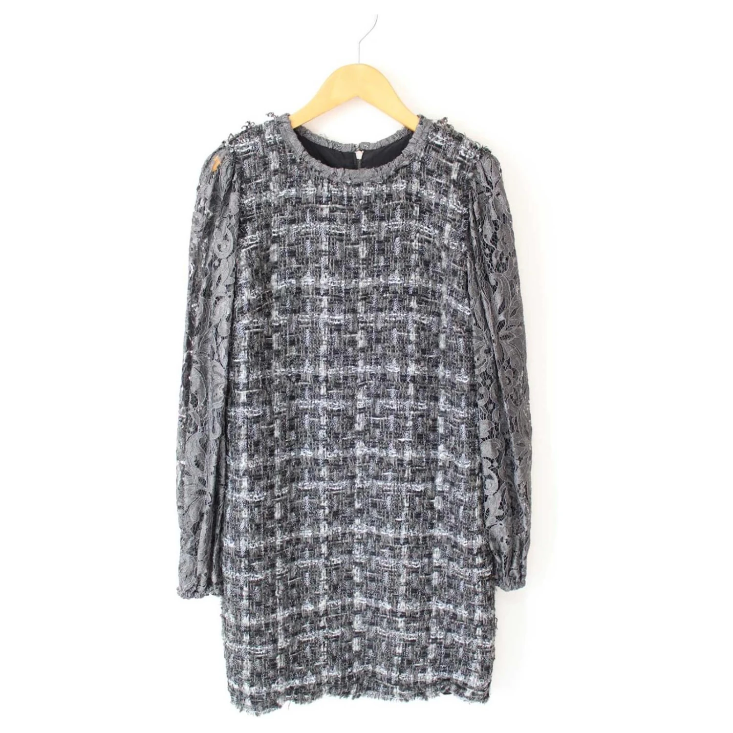 *Robe à Manches Longues En Dentelle Tweed Dolce & Gabbana Gris 1 *Robe à Manches Longues En Dentelle Tweed Dolce & Gabbana Gris