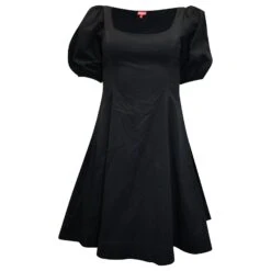 Robe Ajustée Et évasée à Manches Bouffantes Staud En Coton Noir