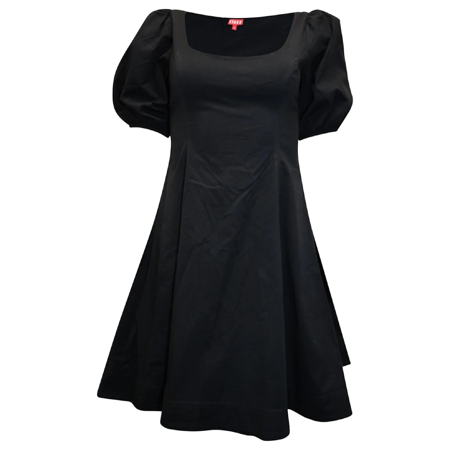 Robe Ajustée Et évasée à Manches Bouffantes Staud En Coton Noir 1 Robe Ajustée Et évasée à Manches Bouffantes Staud En Coton Noir
