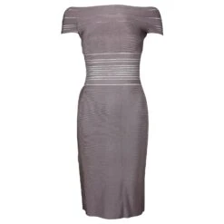 Herve Leger Robe Bandage Gris Foncé Avec Encolure Dégagée