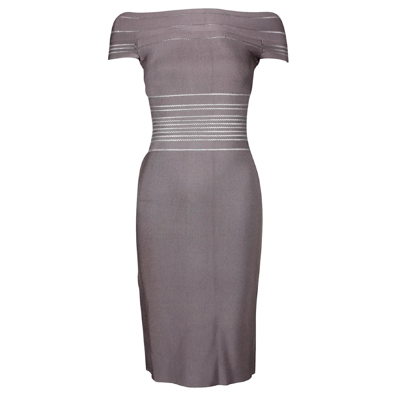 Herve Leger Robe Bandage Gris Foncé Avec Encolure Dégagée 1 Herve Leger Robe Bandage Gris Foncé Avec Encolure Dégagée