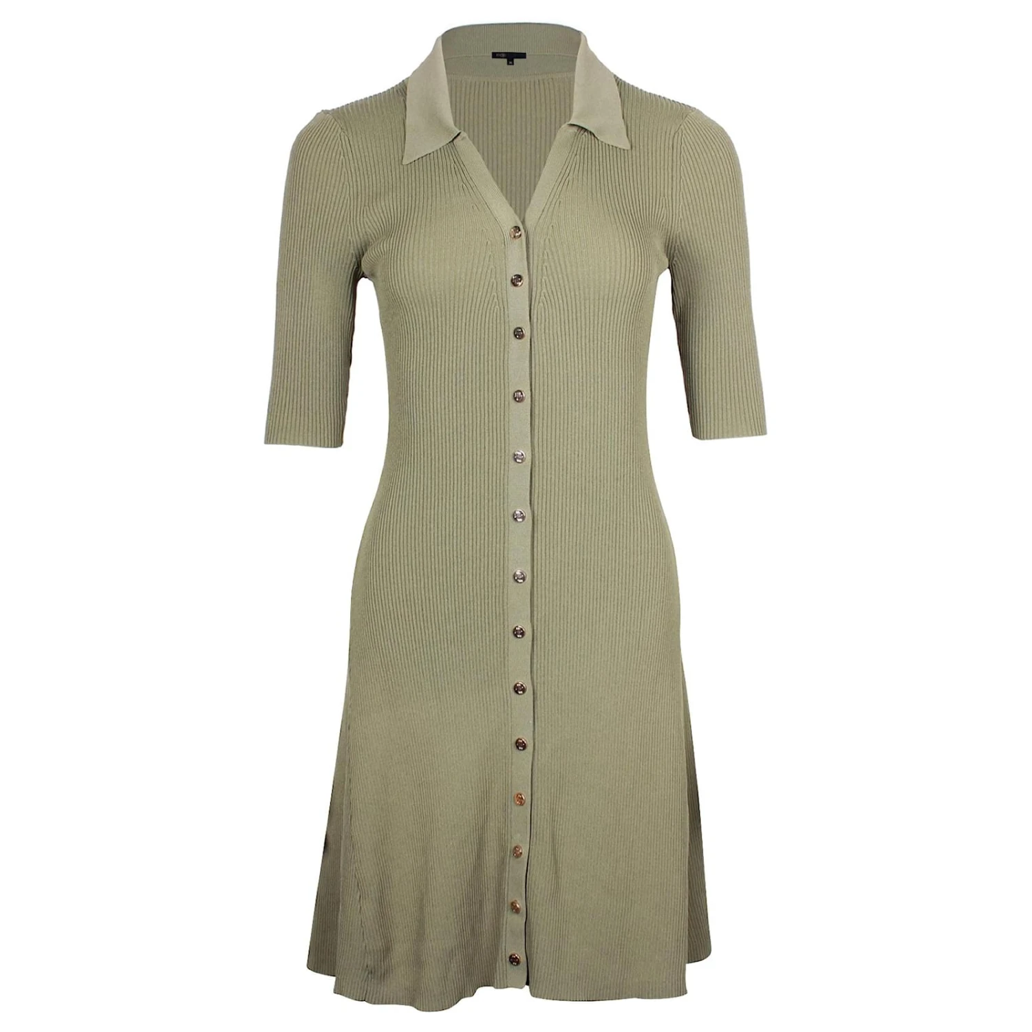 Robe Chemise En Maille Maje En Viscose Olive Vert Vert Olive 1 Robe Chemise En Maille Maje En Viscose Olive Vert Vert Olive