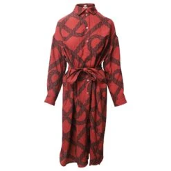 Hermès Robe Chemise Hermes Rope Print En Soie Rouge