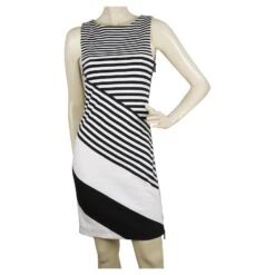 Diane Von Furstenberg Robe DvF Leight à Rayures En Coton Noir Blanc