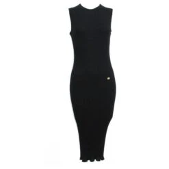 Robe En Laine Côtelée Noire Chanel