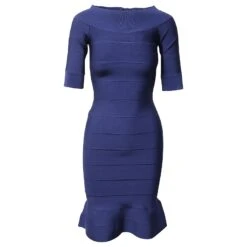 Robe évasée à Encolure Bateau Herve Leger En Rayonne Bleue