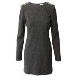 Chloé Robe Fourreau Chloe Epaulettes En Laine Noire