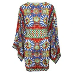 Dolce & Gabbana Robe Imprimée à Manches Asymétriques Carretto Siciliano