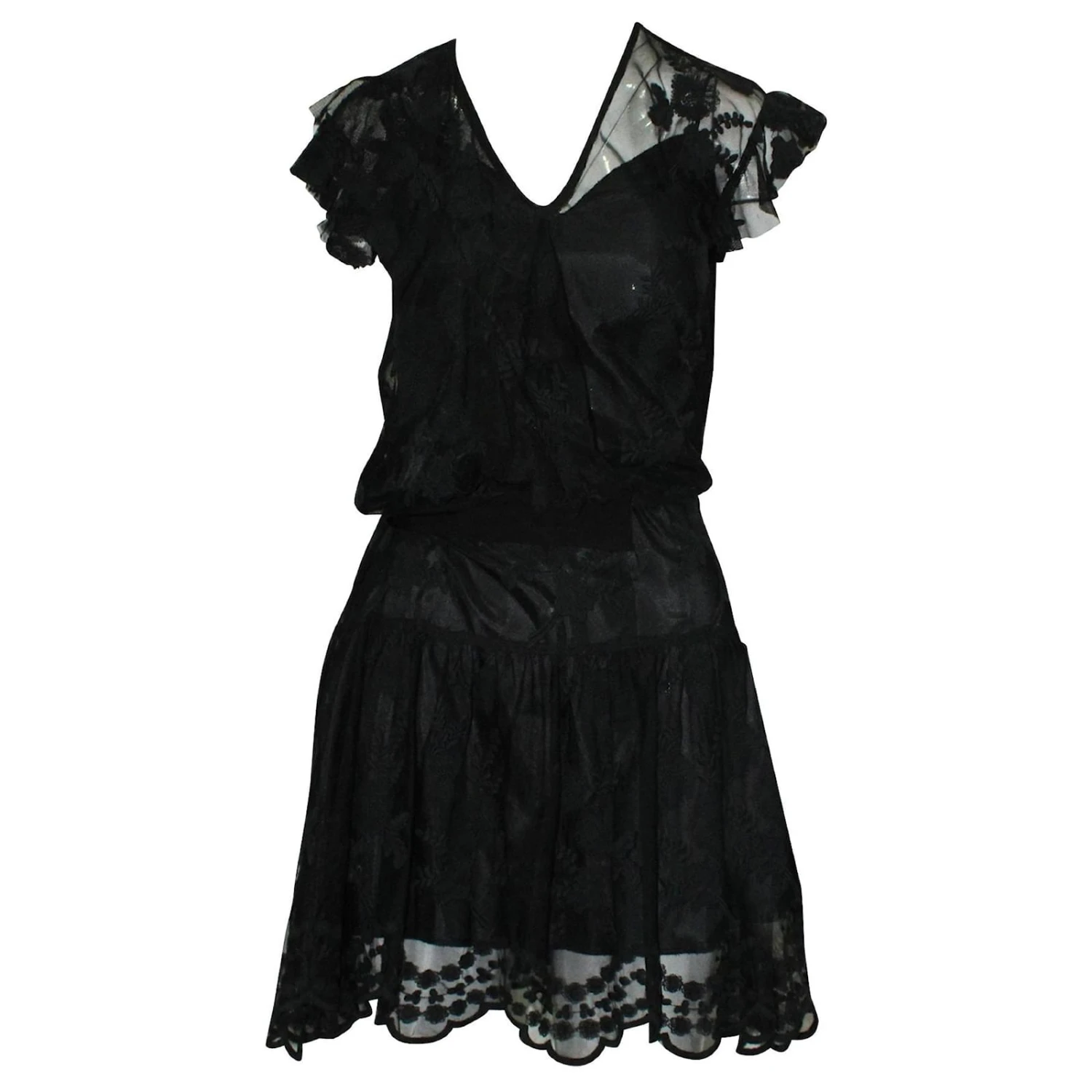Anna Sui Robe Longueur Genou En Dentelle Noire Avec Robe Intérieure 1 Anna Sui Robe Longueur Genou En Dentelle Noire Avec Robe Intérieure