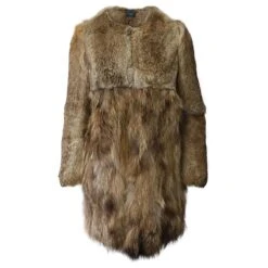 Robe Manteau Longue Maje En Fourrure De Lapin Marron
