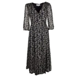 Ba&Sh Robe Mi-longue Cache-coeur Imprimée Bleu Marine