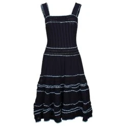 Robe Mi-longue Col Carré Sandro En Polyamide Bleu Marine