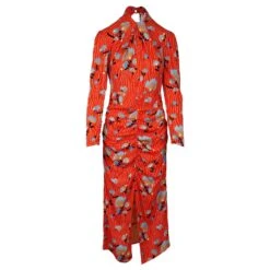 Robe Mi-longue En CrĂȘpe Ă ImprimĂ© Botanique Self Portrait Orange