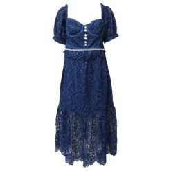 Self Portrait Robe Mi-longue En Dentelle Ornée Self-Portrait En Coton Bleu