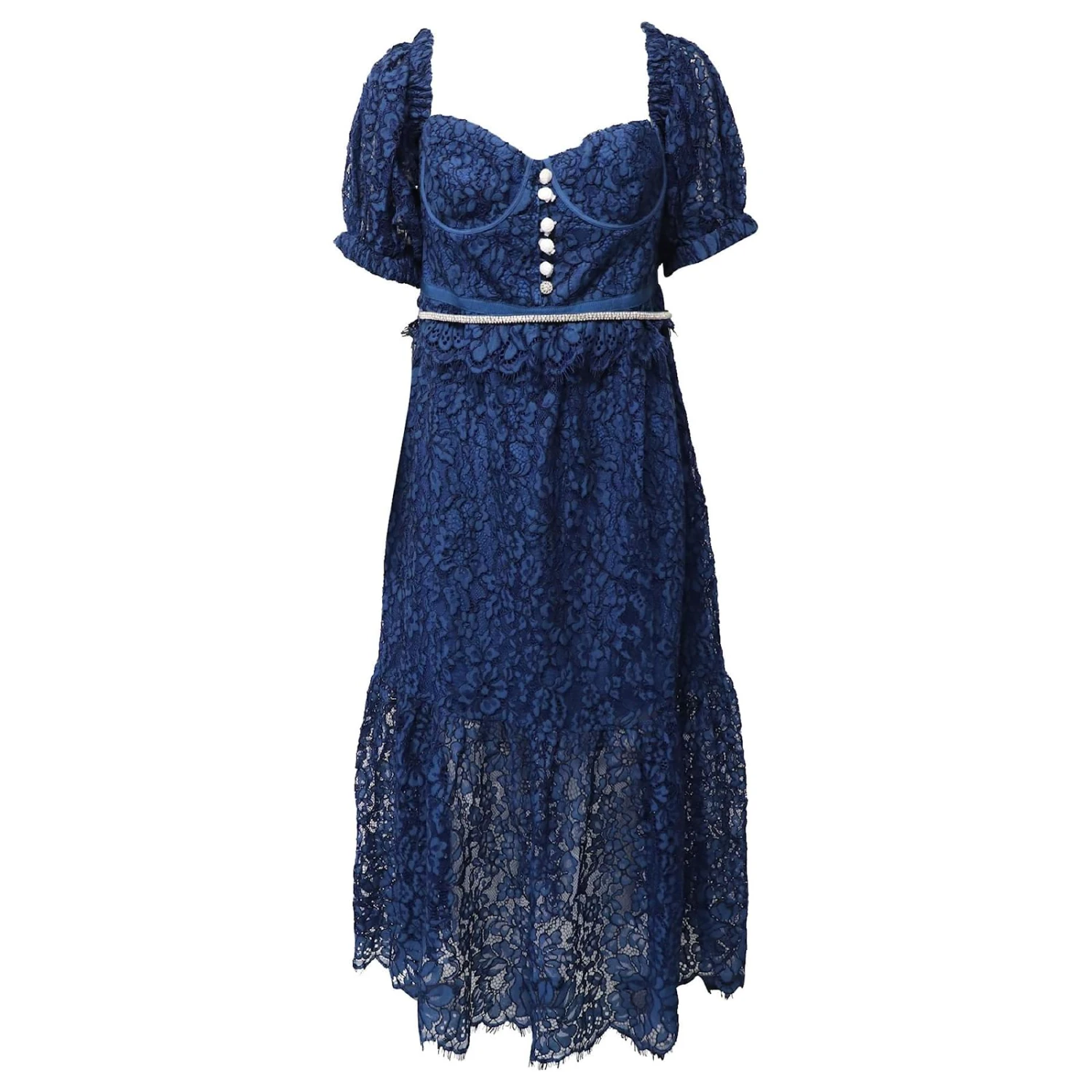 Self Portrait Robe Mi-longue En Dentelle Ornée Self-Portrait En Coton Bleu 1 Self Portrait Robe Mi-longue En Dentelle Ornée Self-Portrait En Coton Bleu