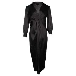 Robe Mi-longue Theory à Manches Longues Torsadées Sur Le Devant En Triacétate Noir