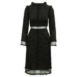 Erdem Robe Noire En Dentelle Brillante à Manches Longues