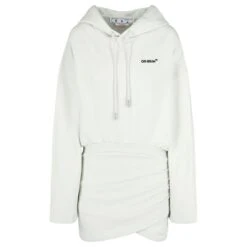 Off-White Off White Robe Pull à Capuche Et Logo Blanc Cassé