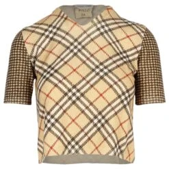 Robe Roberto Cavalli à Carreaux Et Manches Pied-de-poule Beige