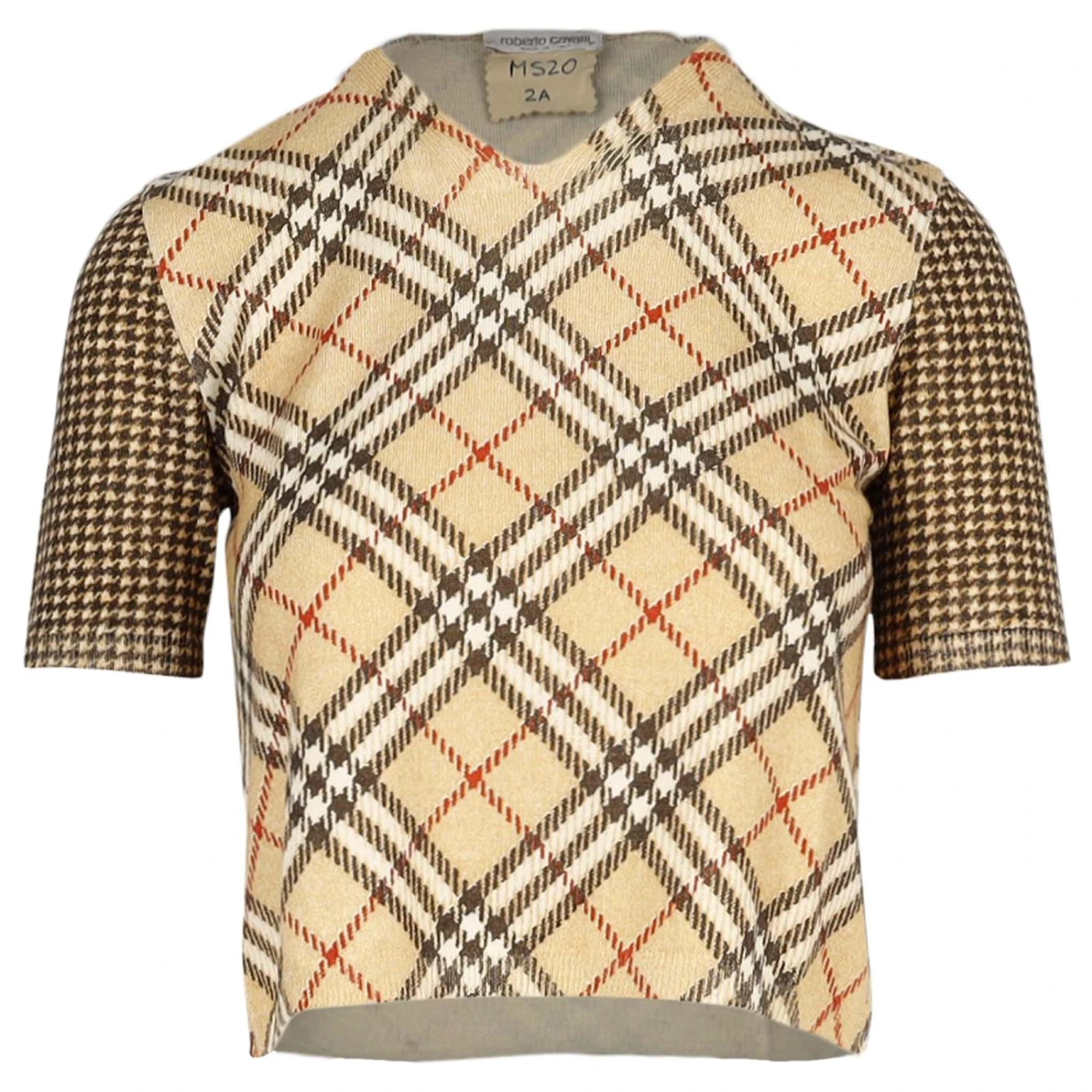 Robe Roberto Cavalli à Carreaux Et Manches Pied-de-poule Beige 1 Robe Roberto Cavalli à Carreaux Et Manches Pied-de-poule Beige