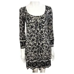 Diane Von Furstenberg Robe Tunique Vintage En Soie DvF Noir Écru