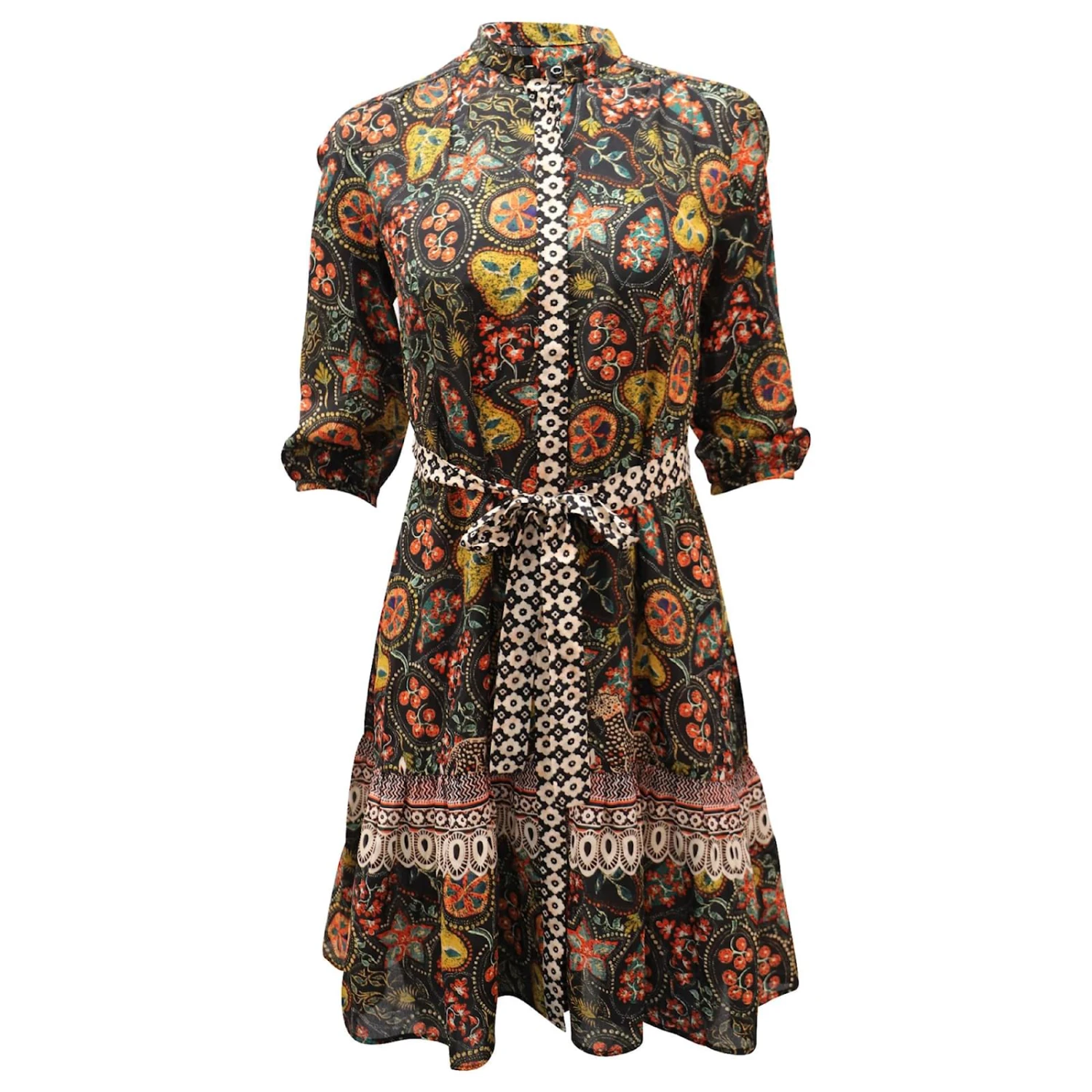 Autre Marque Saloni Tyra Avec Robe à Bordure Batik En Soie Multicolore 1 Autre Marque Saloni Tyra Avec Robe à Bordure Batik En Soie Multicolore