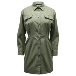 Sandro Paris Mini Robe Chemise Liana Safari En Twill De Coton Vert