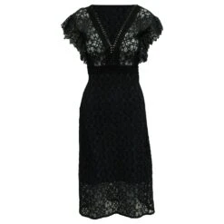 Sandro Paris Robe Midi Col V En Dentelle Emeline En Coton Bleu Marine